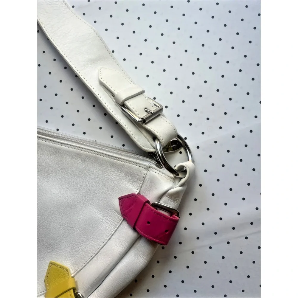 B. Berge‎ Italy White Leather Rainbow Buckle Hobo Shoulder Bag Y2K Made in Italy